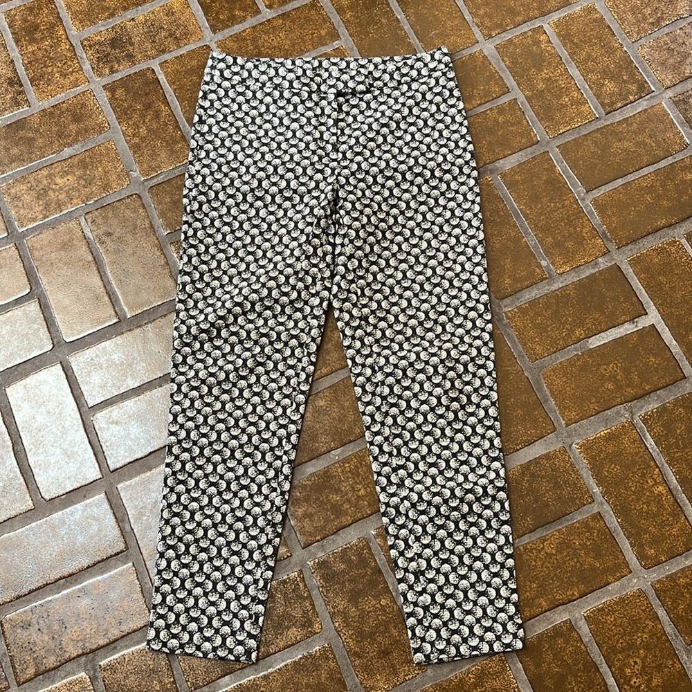 Anne Klein Black & Ivory Dot Print Straight Leg Ankle Pant